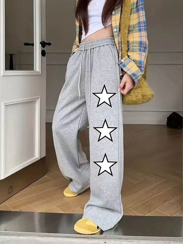Dark Gothic Star Print Wide Leg Drawstring Sweatpants Unisex