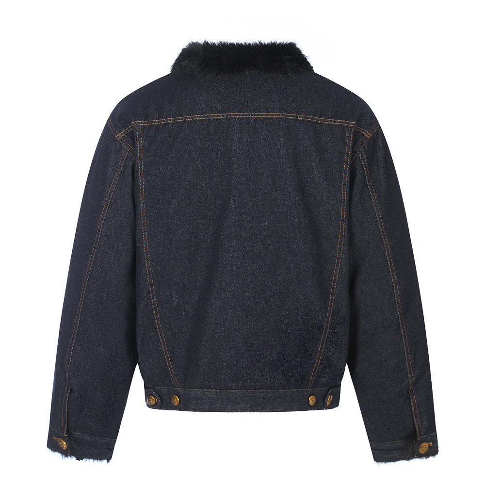 Men's Punk Workwear Raw Denim Cotton-Padded Lapel Collar Loose Fit Jacket