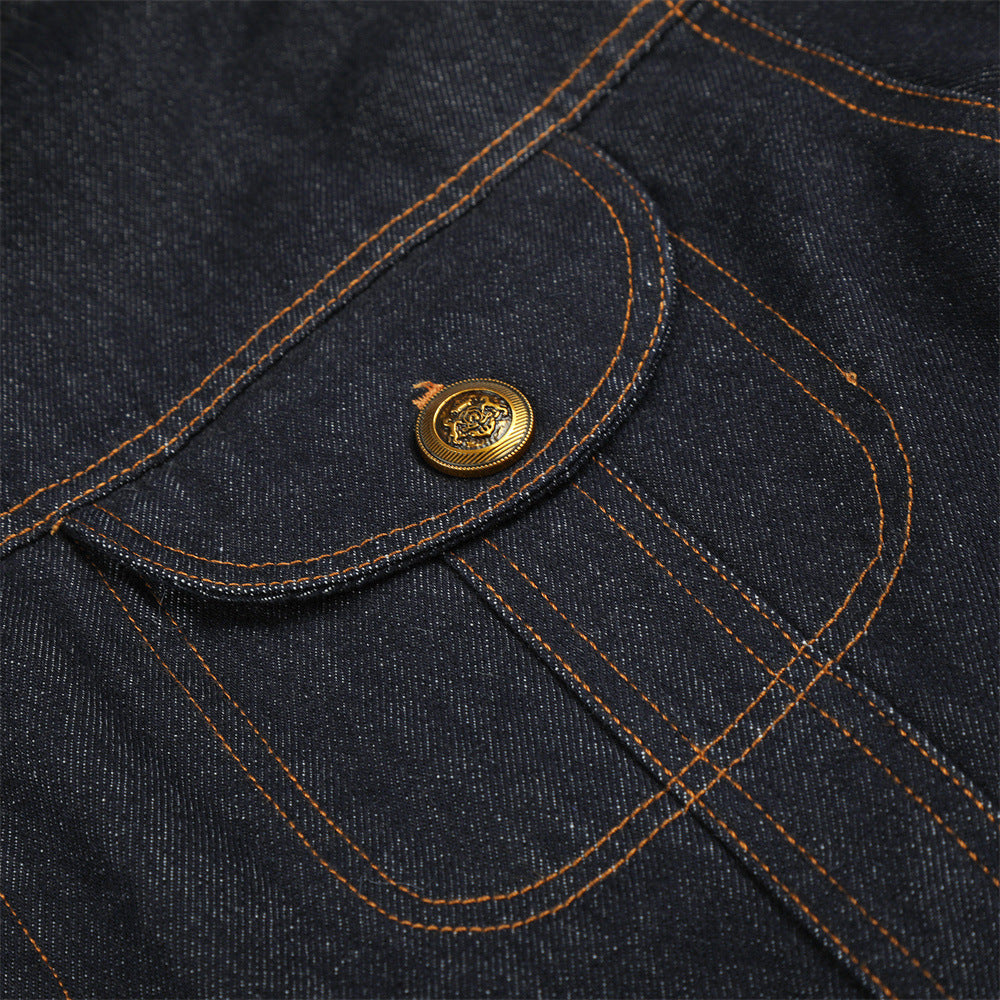 Men's Punk Workwear Raw Denim Cotton-Padded Lapel Collar Loose Fit Jacket