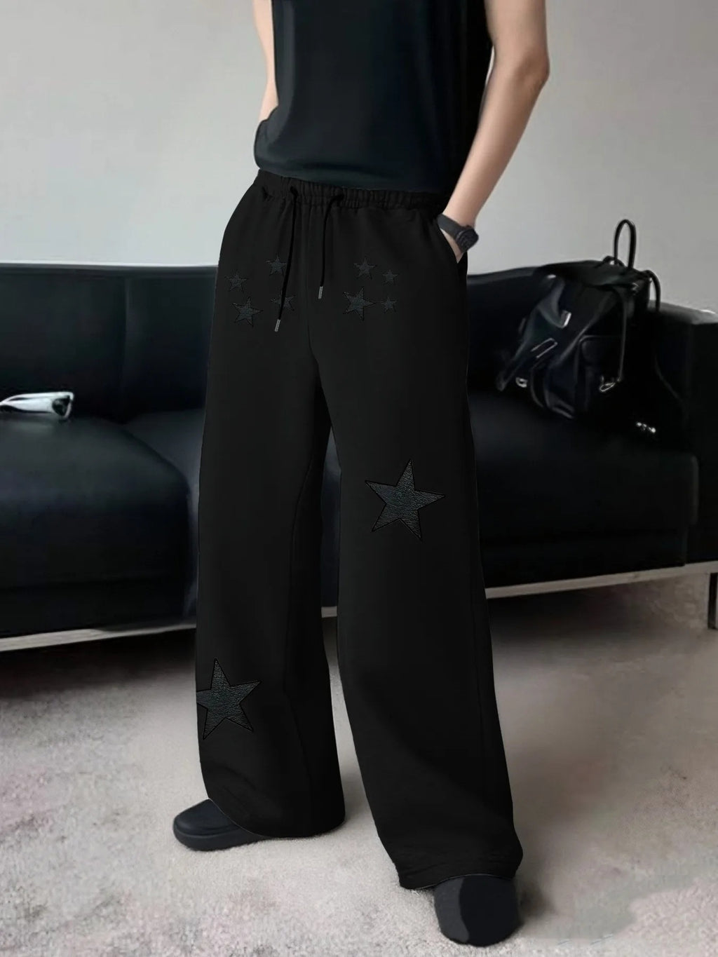 Dark Gothic Star Print Wide Leg Drawstring Sweatpants Unisex