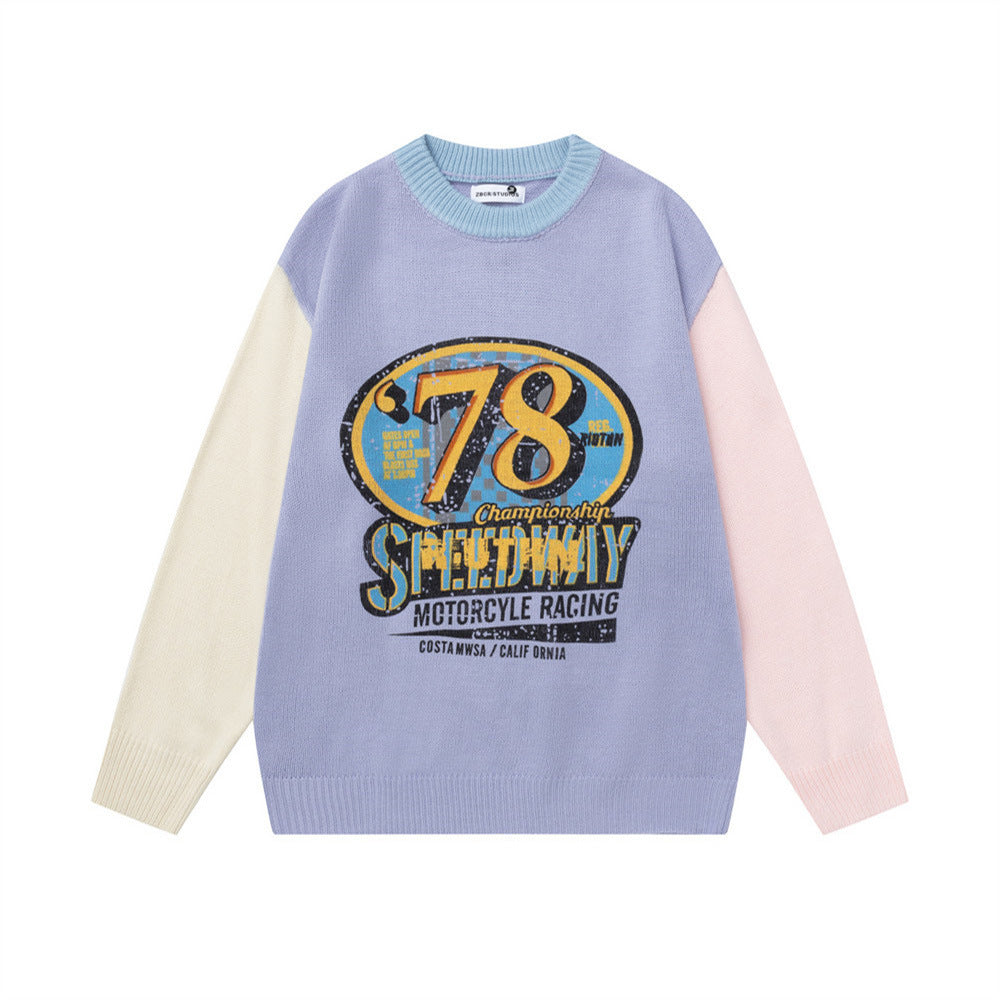 Men's Casual  Street Color Block Number Print Crew Neck Sweater