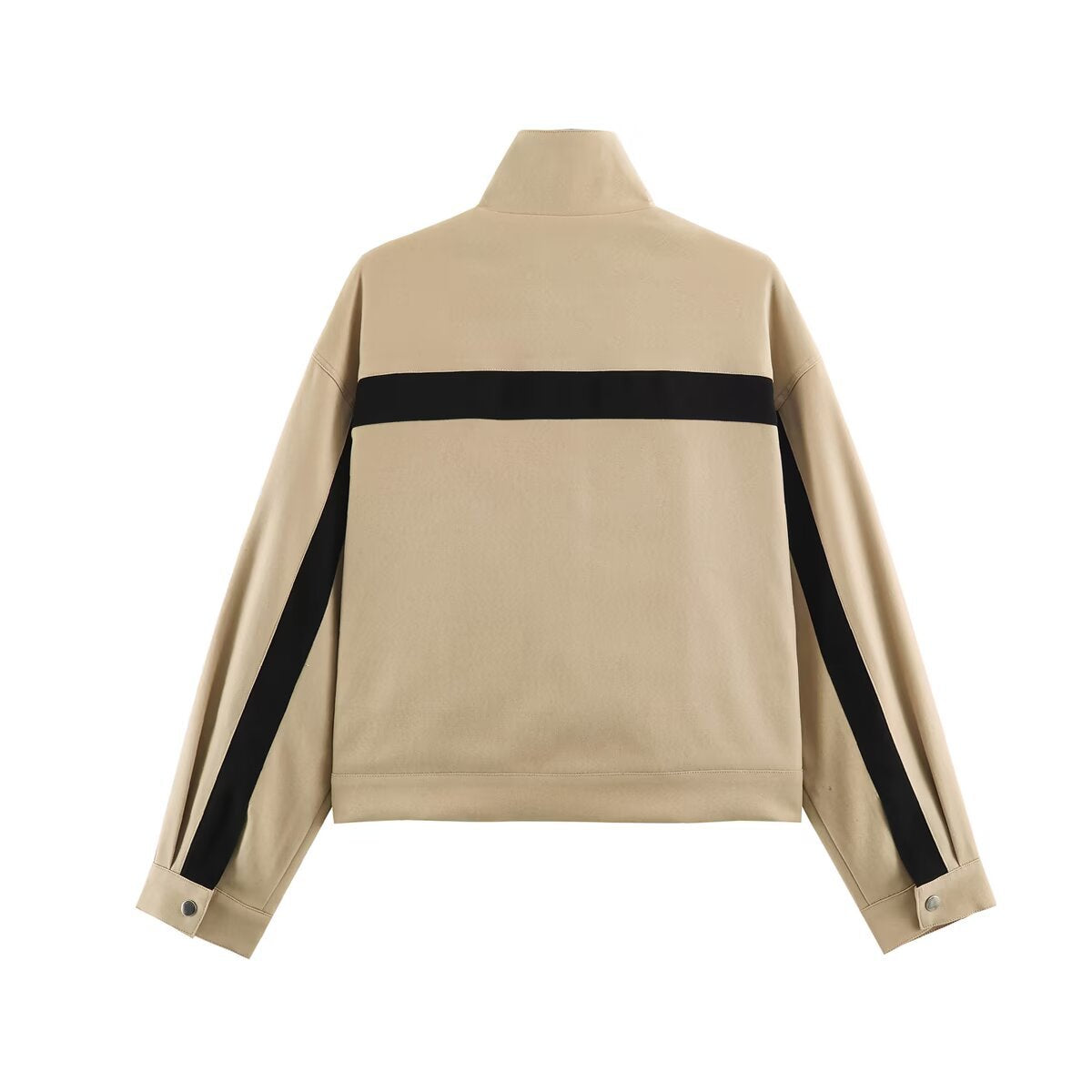 Letter embroidery contrasting color casual sports stand up collar long sleeved jacket