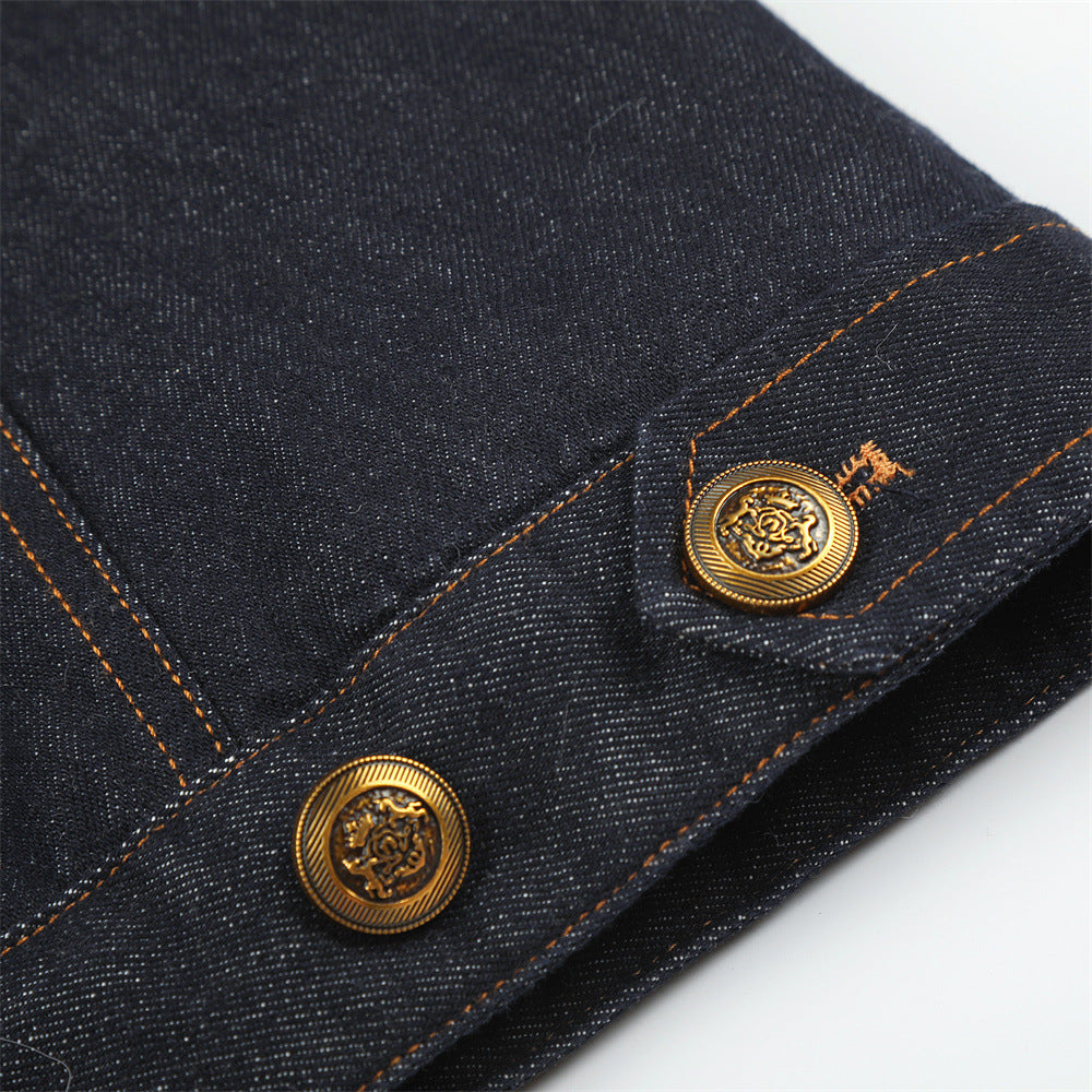 Men's Punk Workwear Raw Denim Cotton-Padded Lapel Collar Loose Fit Jacket