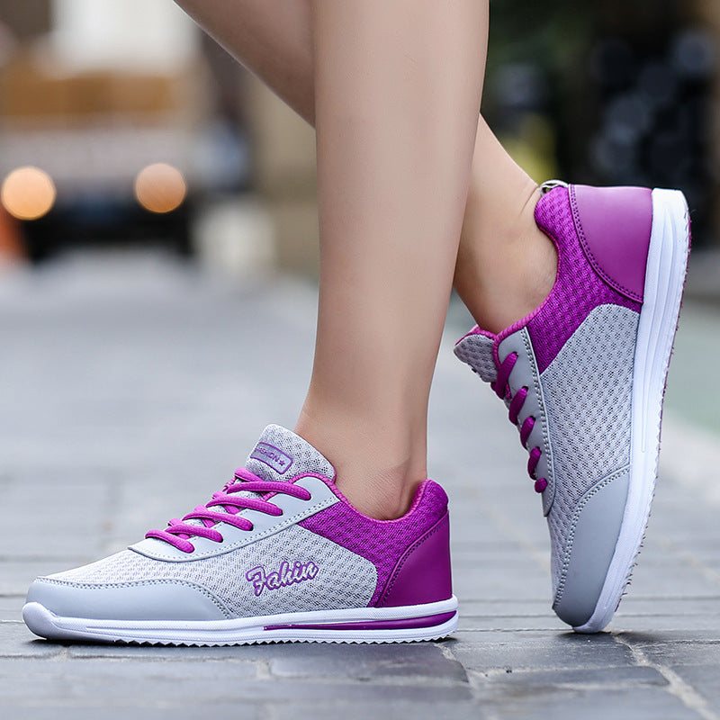 Casual Breathable Mesh Lace-up Flat Running Sneakers for Women Plus Size