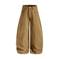 Men's Retro Washed Distressed Wide Leg Casual Pants with Curved Seam and Back Patch Pocket Embroidery