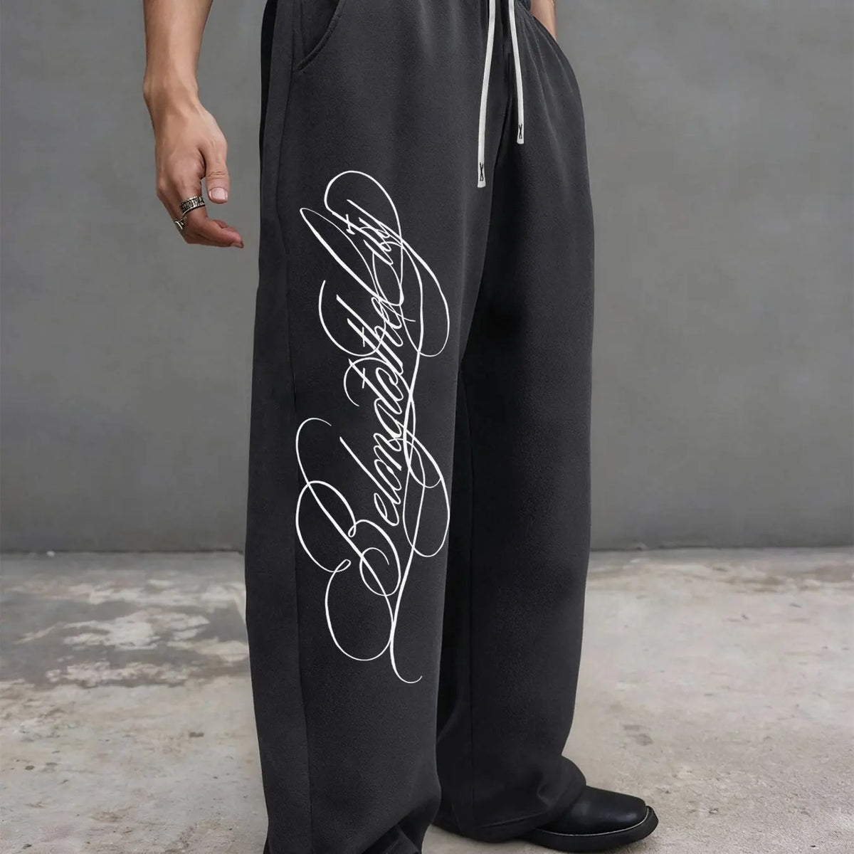 Dark Gothic Letter Print Loose Wide-leg Drawstring Unisex Sweatpants