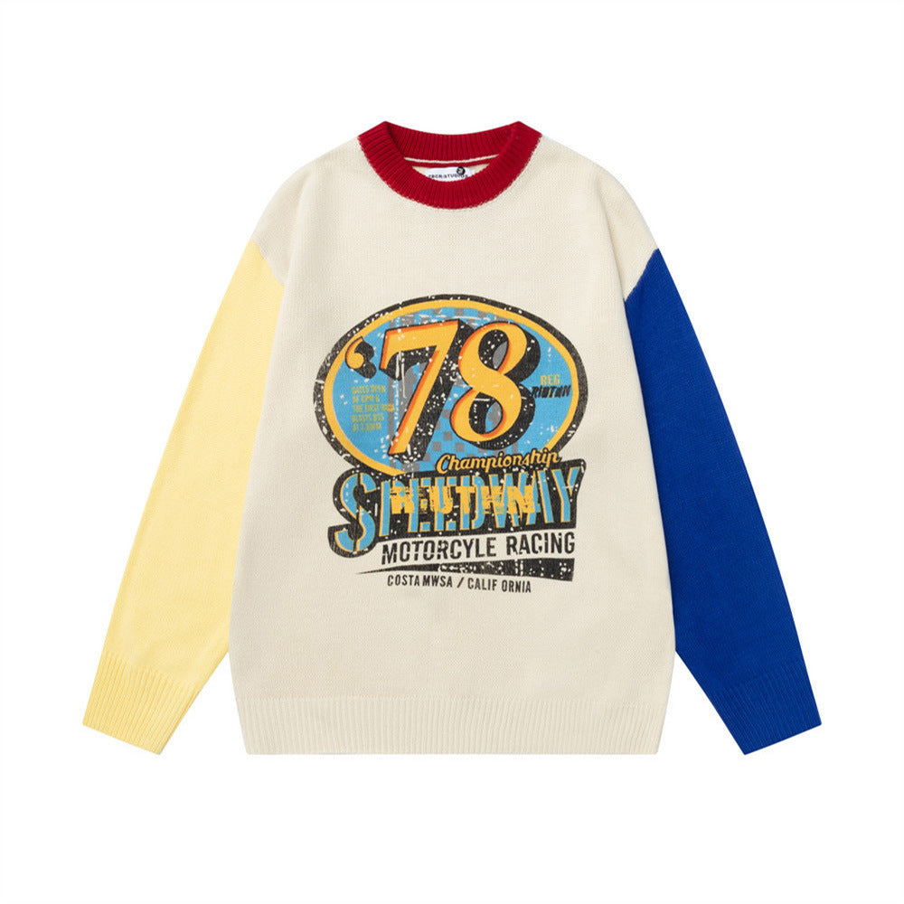 Men's Casual  Street Color Block Number Print Crew Neck Sweater
